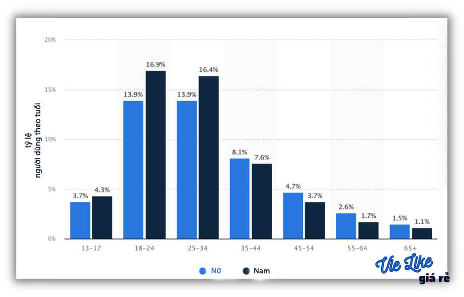Tỷ lệ người dùng theo độ tuổi và giới tính của Instagram